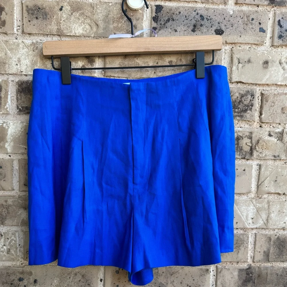 Antonio Melani Téllez Pleated Linen Cobalt Blue Shorts Size 8 - Picture 2 of 11